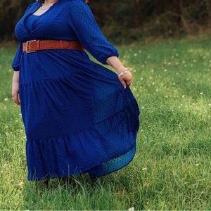 Torrid Spring 2023 Maxi Chiffon Dot Pleated, Blue Dress, Size 2